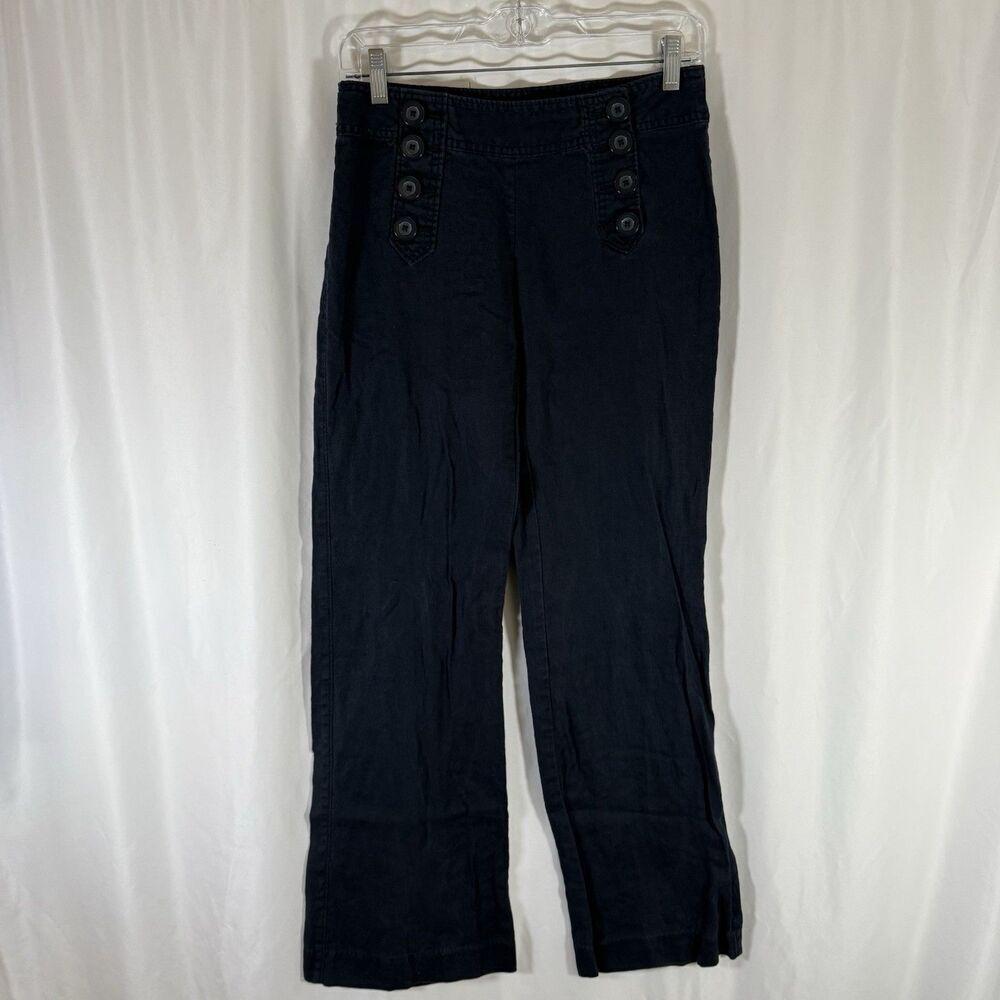 Banana Republic 100% Linen Pants Women's 2 Blue Lightweight Buttons Bootcut
